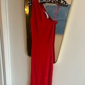 Zara one shoulder rib knit dress in red
